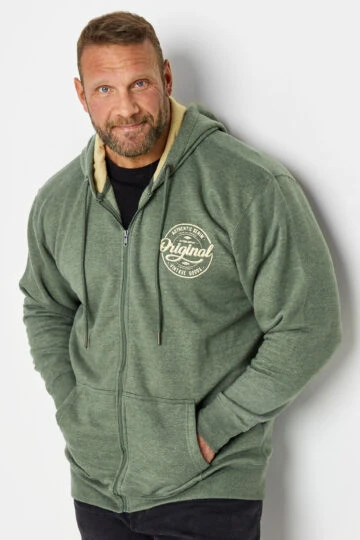 KAM Big & Tall Khaki Green 'Original' Zip Through Hoodie