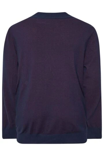 KAM Big & Tall Navy Blue Zip Through Knit Jumper