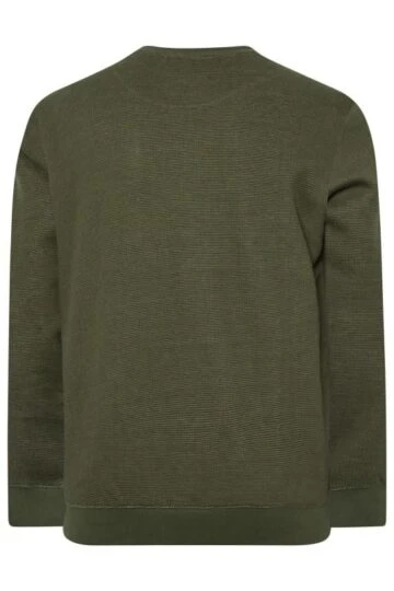 BLEND Big & Tall Khaki Green Ribbed Sweatshirt