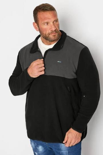 BadRhino Big & Tall Black & Grey Quarter Zip Fleece Sweatshirt