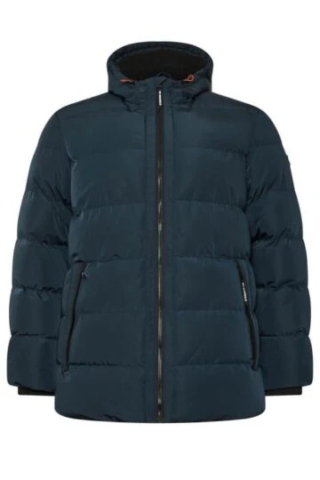 BadRhino Big & Tall Teal Blue Hooded Logo Puffer Jacket