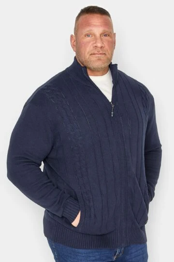 KAM Big & Tall Navy Blue Cable Knit Cardigan
