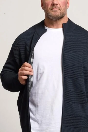 BadRhino Big & Tall Navy Blue Fleece Lined Ribbed Zip Through Jumper