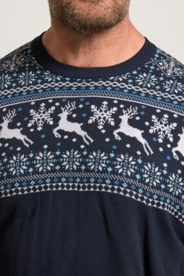 BadRhino Big & Tall Navy Blue Crew Neck Fairisle Knitted Jumper