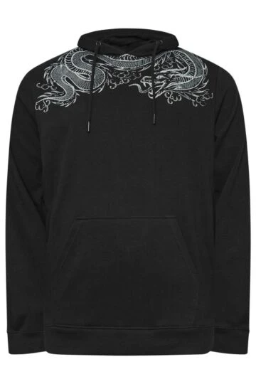 BadRhino Big & Tall Black Dragon Print Hoodie