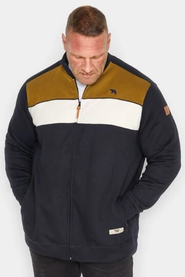 D555 Big & Tall Blue Colour Block Zip Jumper
