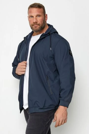 JACK & JONES Big & Tall Navy Blue Softshell Hooded Jacket