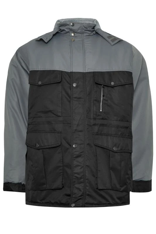 BadRhino Big & Tall Grey & Black Fleece Lined Hooded Coat 1 BadRhino Big & Tall Grey & Black Fleece Lined Hooded Coat