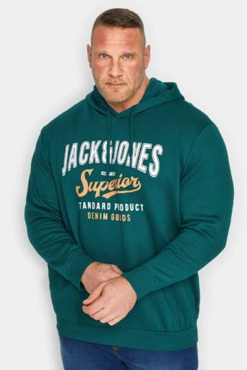 JACK & JONES Big & Tall Dark Green Printed Hoodie