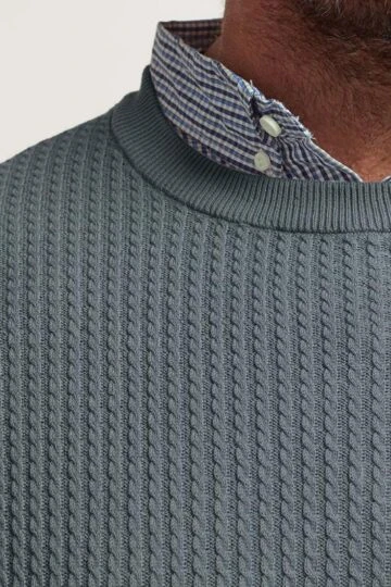 BadRhino Big & Tall Storm Blue Cable Knit Mock Shirt Jumper