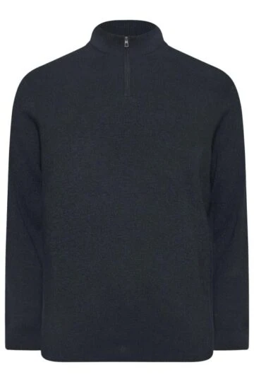 BadRhino Big & Tall Navy Blue Milano Quarter Zip Knit Jumper