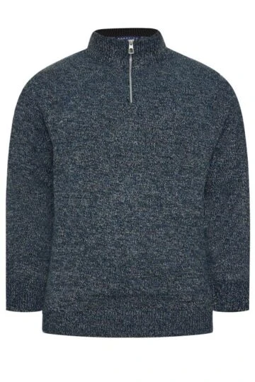 BadRhino Big & Tall Blue Marl Quarter Zip Knitted Jumper
