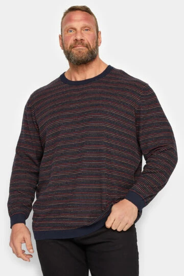 JACK & JONES Big & Tall Navy Blue Striped Knitted Jumper