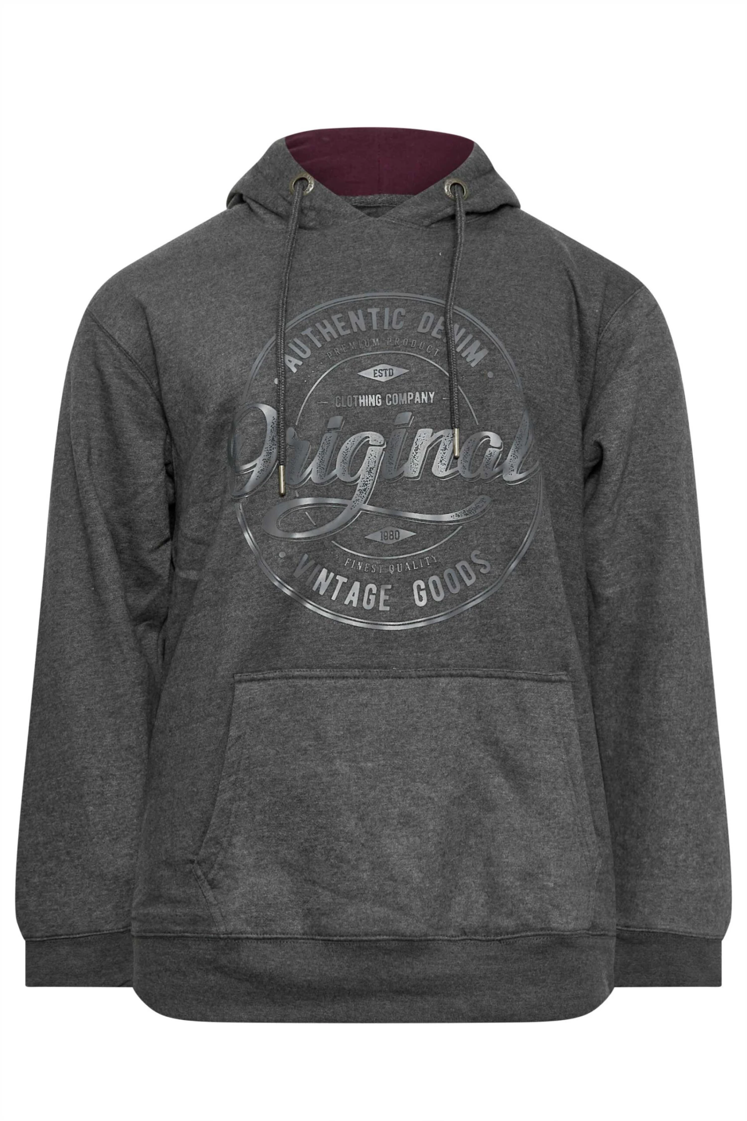 KAM Big & Tall Charcoal Grey 'Original' Overhead Hoodie 2 KAM Big & Tall Charcoal Grey 'Original' Overhead Hoodie - Image 2