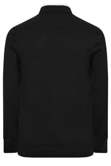 BadRhino Big & Tall Black Cable Knit Mock Shirt Jumper