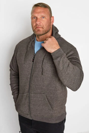 D555 Big & Tall Rockford Grey Cantor Zip Through Hoodie