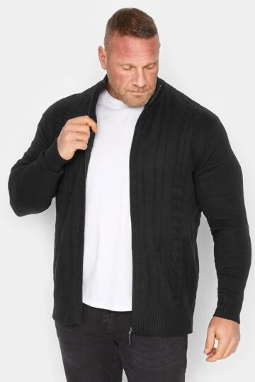 KAM Big & Tall Black Cable Knit Cardigan