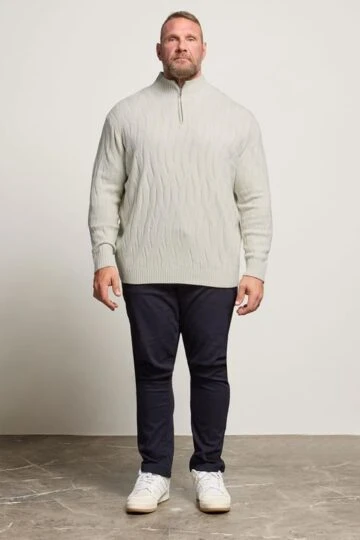 BadRhino Big & Tall Marshmallow Cream Cable Knit Quarter Zip Jumper