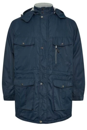 BadRhino Big & Tall Navy Blue Fleece Lined Hooded Coat