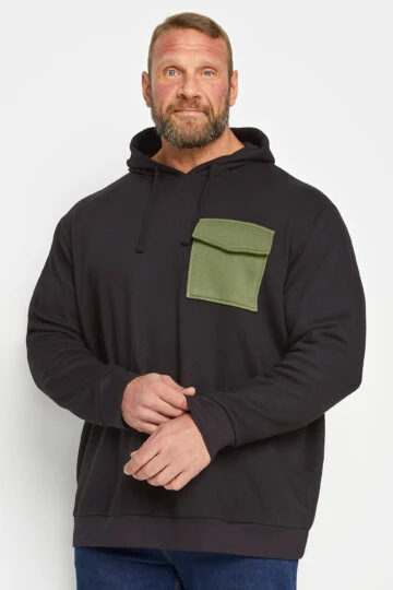 BadRhino Big & Tall Black Contrast Pocket Hoodie