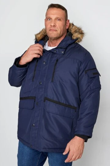 JACK & JONES Big & Tall Navy Blue Globe Parka