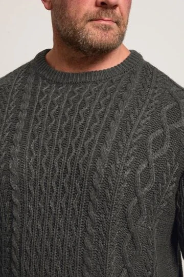 BadRhino Big & Tall Charcoal Grey Crew Neck Cable Knit Jumper