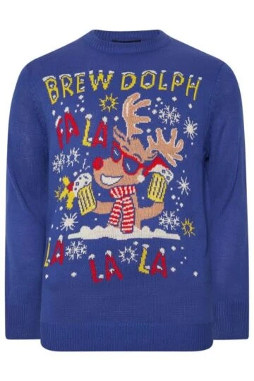 BadRhino Blue 'Brew Dolph' Graphic Christmas Knitted Jumper