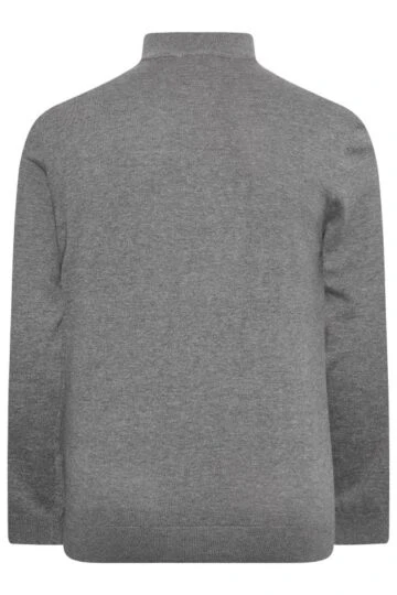 LUKE 1977 Big & Tall Grey Quarter Zip Knit Jumper