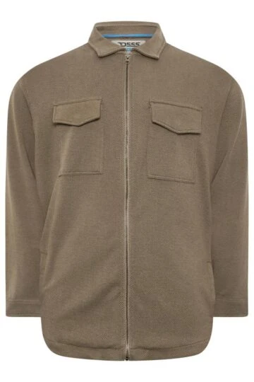 D555 Big & Tall Stone Brown Stretch Zip Through Jacket