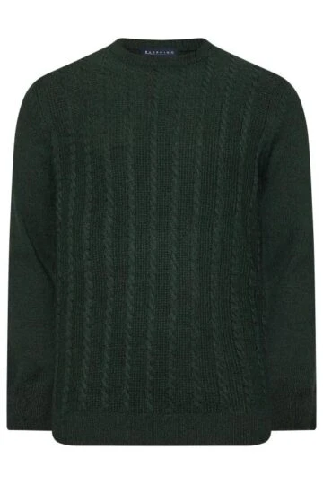 BadRhino Big & Tall Dark Green Crew Neck Cable Knit Jumper