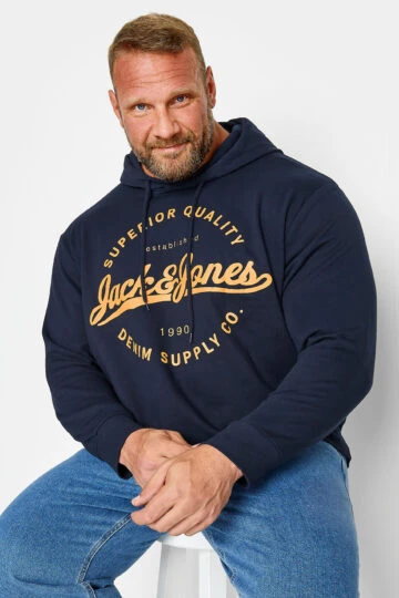 JACK & JONES Big & Tall Navy Blue Classic Logo Hoodie