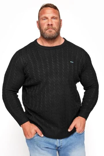 BadRhino Big & Tall Black Cable Knitted Jumper