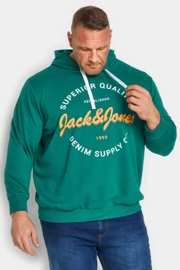 JACK & JONES Big & Tall Green Logo Print Hoodie