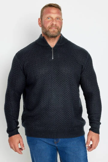 BadRhino Big & Tall Navy Blue Quarter Zip Knitted Jumper