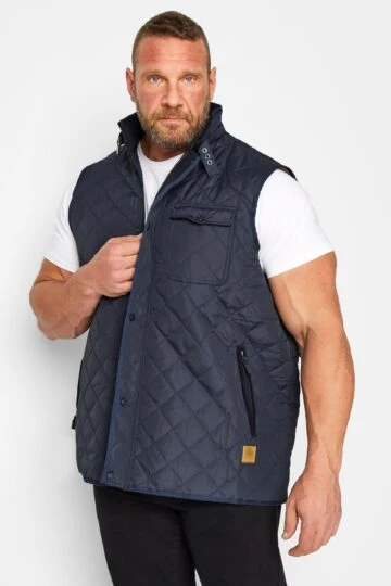 D555 Big & Tall Navy Blue Corduroy Trim Quilted Gilet