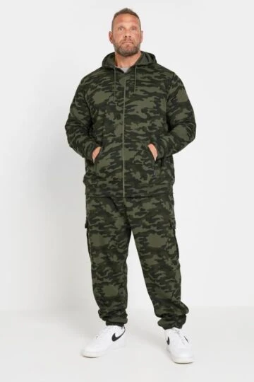 BadRhino Big & Tall Dark Green Camo Print Zip Through Hoodie