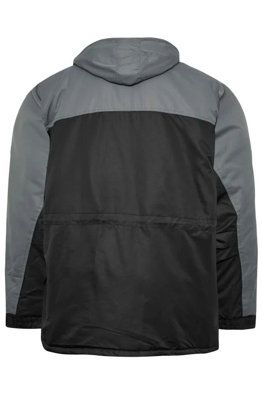 BadRhino Big & Tall Grey & Black Fleece Lined Hooded Coat 2 BadRhino Big & Tall Grey & Black Fleece Lined Hooded Coat - Image 2