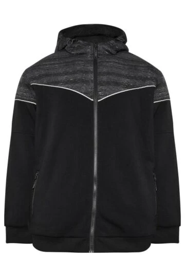D555 Big & Tall Black & Grey Zip Through Sherpa Lined Hoodie