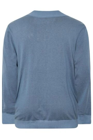 KAM Big & Tall Light Blue Zip Through Knit Jumper