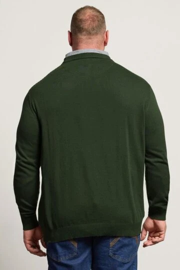 BadRhino Big & Tall Dark Green Cable Knit Mock Shirt Jumper