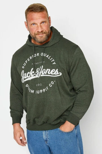 JACK & JONES Big & Tall Green Classic Logo Hoodie