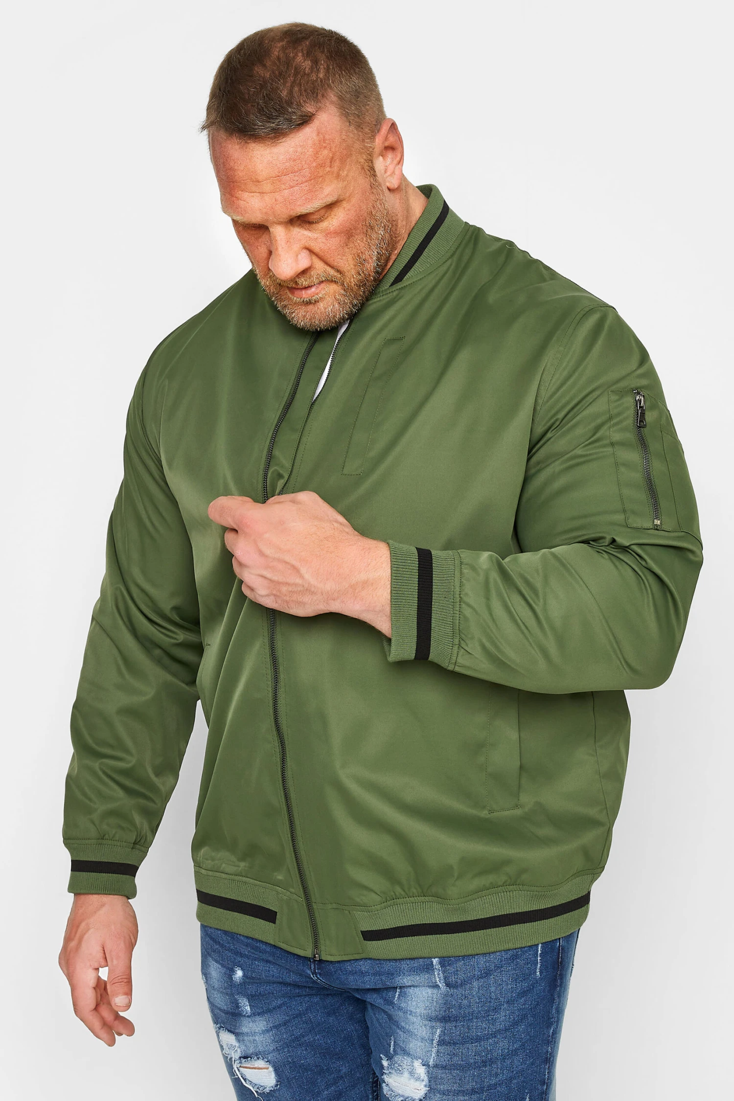 BadRhino Big & Tall Khaki Green Bomber Jacket 2 BadRhino Big & Tall Khaki Green Bomber Jacket - Image 2