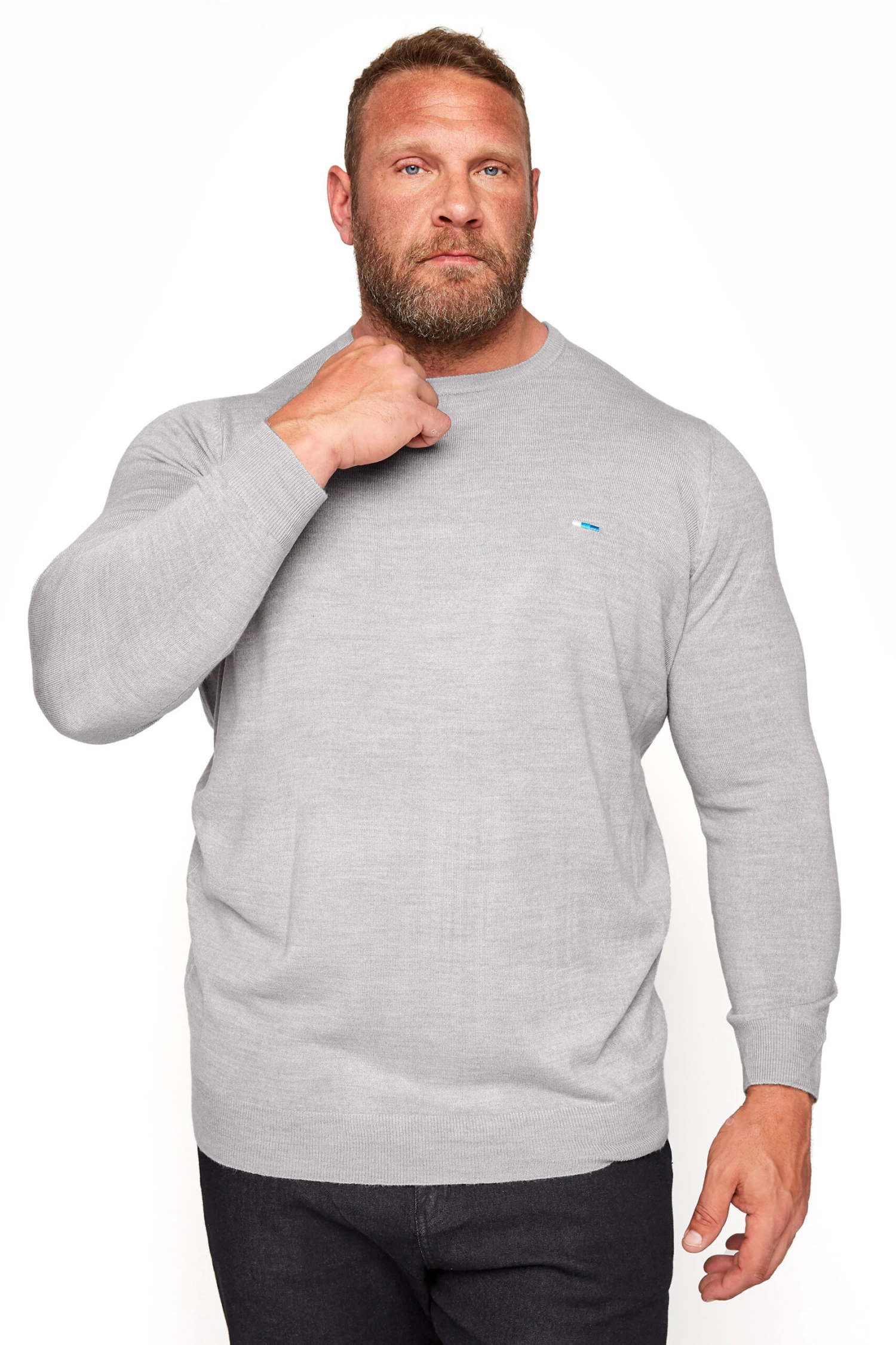 BadRhino Big & Tall Light Grey Knitted Jumper 1 BadRhino Big & Tall Light Grey Knitted Jumper