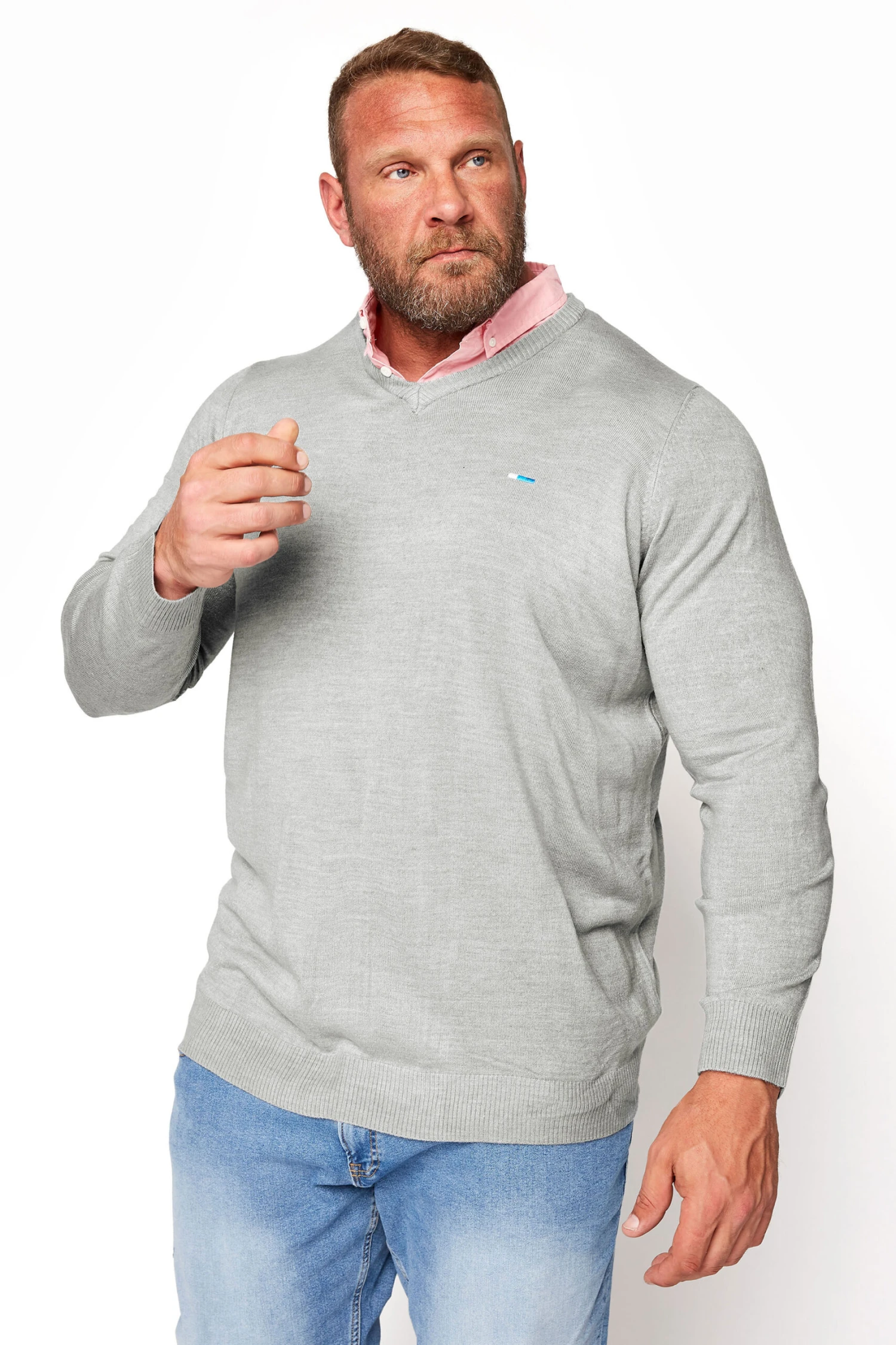 BadRhino Big & Tall Light Grey/Pink Mock Shirt Jumper 1 BadRhino Big & Tall Light Grey/Pink Mock Shirt Jumper