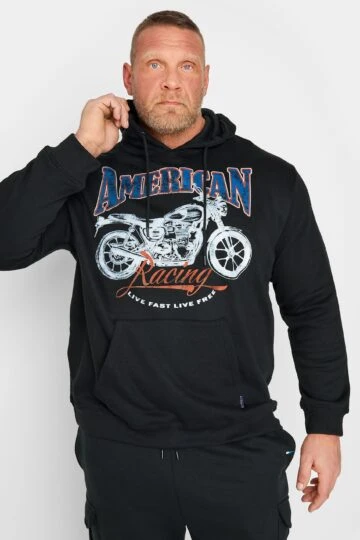 BadRhino Big & Tall Navy Blue 'American Racing' Motorbike Print Hoodie