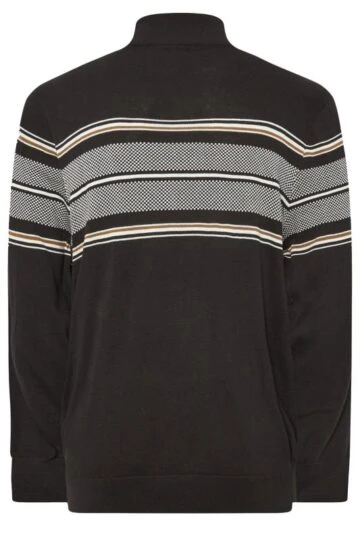 KAM Big & Tall Black Quarter Zip Stripe Knit Jumper