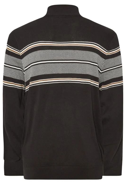 KAM Big & Tall Black Quarter Zip Stripe Knit Jumper 1 KAM Big & Tall Black Quarter Zip Stripe Knit Jumper