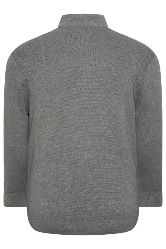 BadRhino Big & Tall Grey Milano Quarter Zip Knitted Jumper 2 BadRhino Big & Tall Grey Milano Quarter Zip Knitted Jumper - Image 2