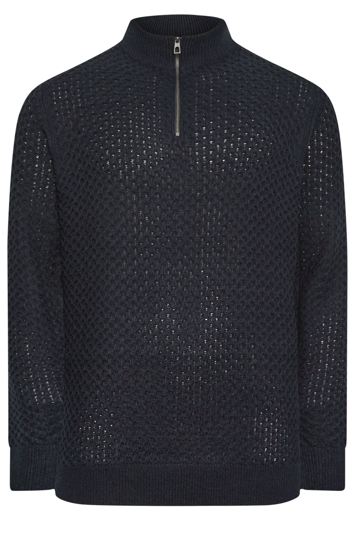 BadRhino Big & Tall Navy Blue Quarter Zip Knitted Jumper 2 BadRhino Big & Tall Navy Blue Quarter Zip Knitted Jumper - Image 2