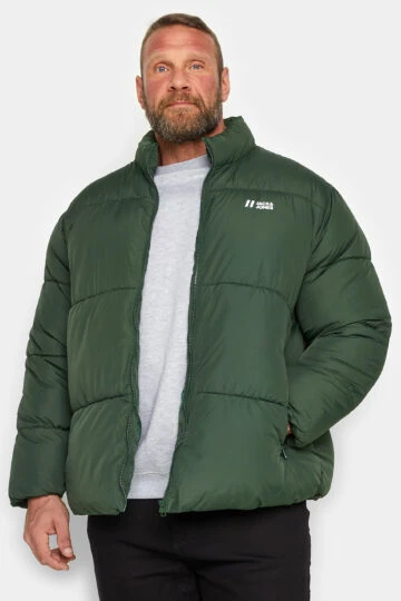 JACK & JONES Big & Tall Khaki Green Logo Puffer Jacket
